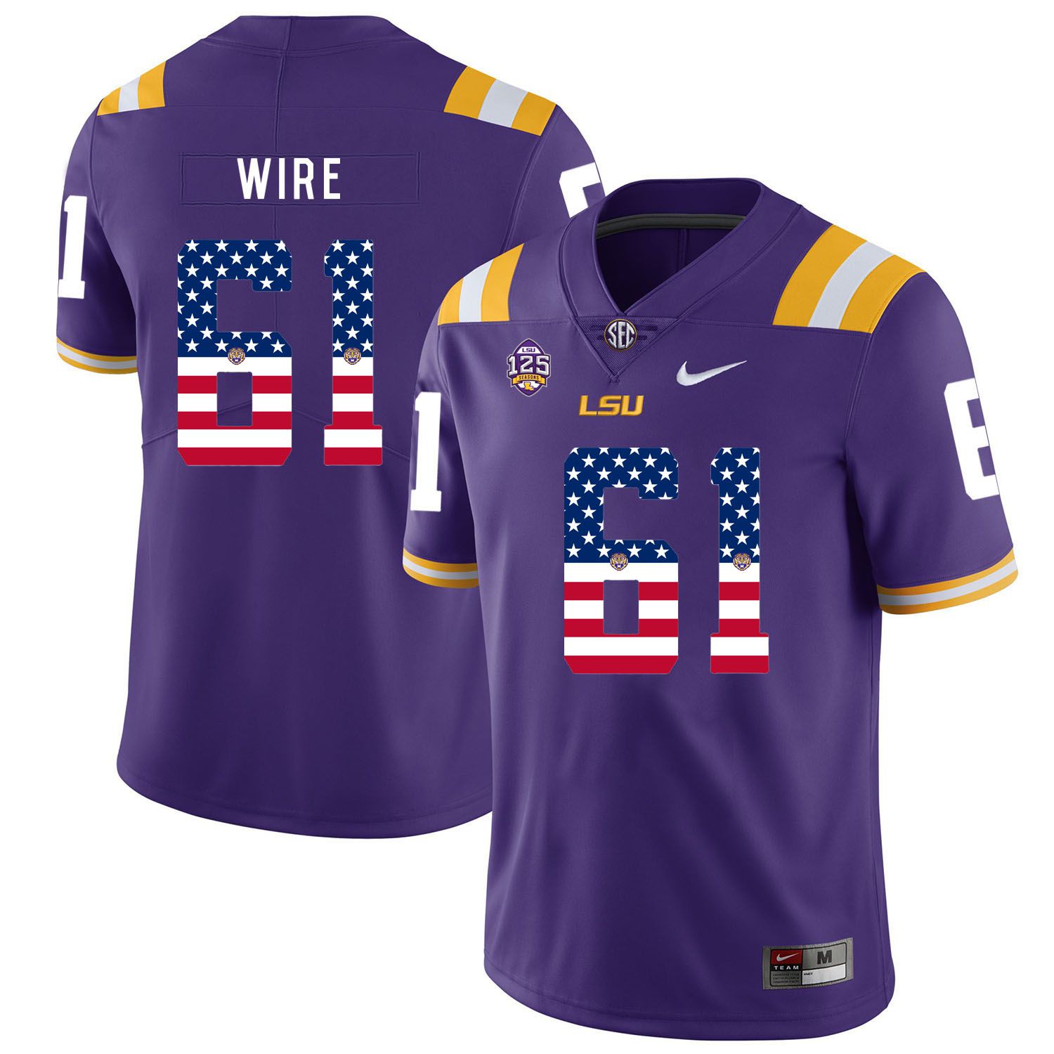 Men LSU Tigers 61 Wire Purple Flag Customized NCAA Jerseys